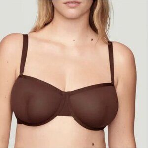 CUUP The Balconette Mesh Underwire Bra Size 38F Espresso Brown Sheer Lingerie